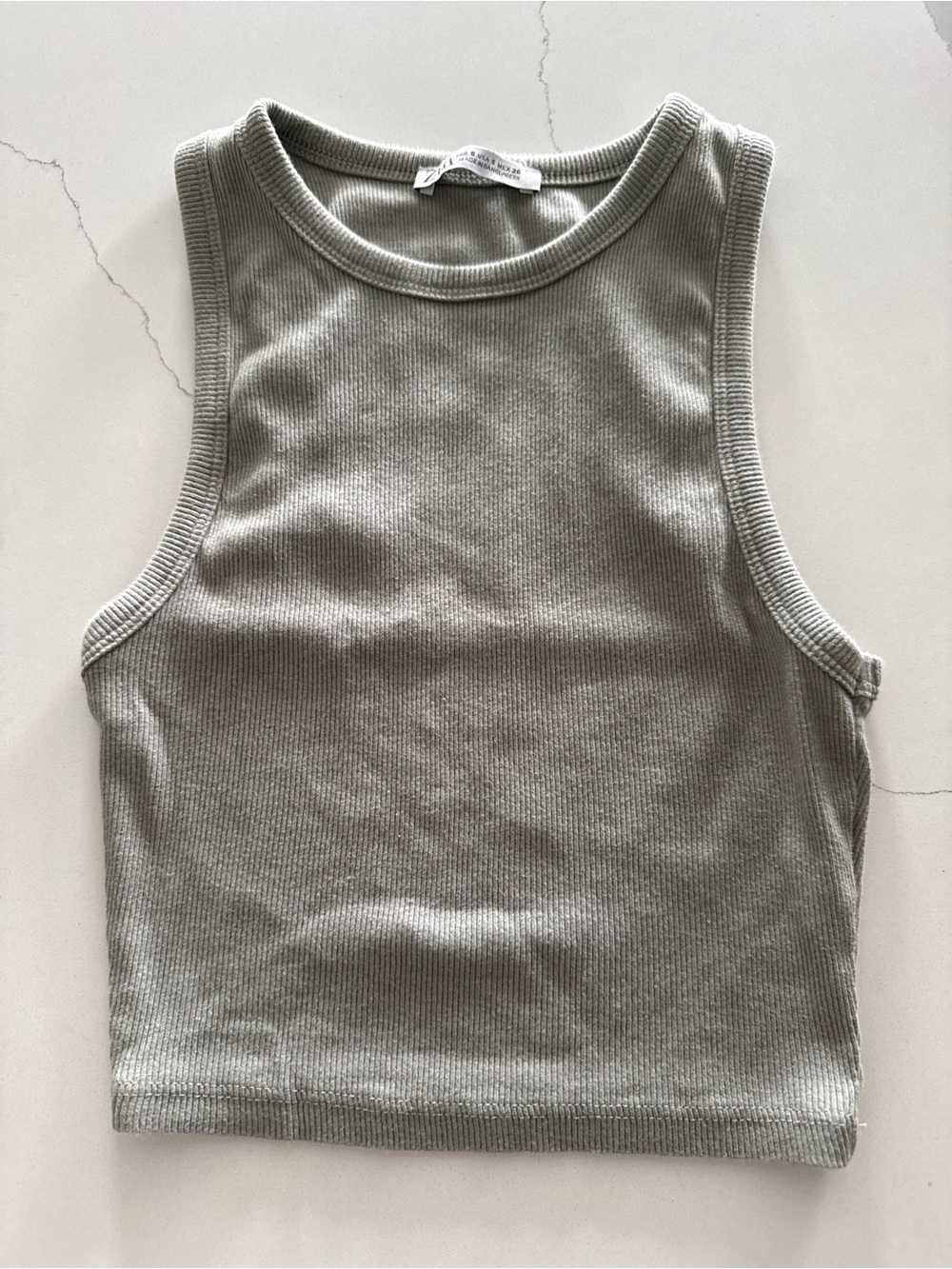 Zara Green Ribbed Cropped Tank Top | Women’s Small